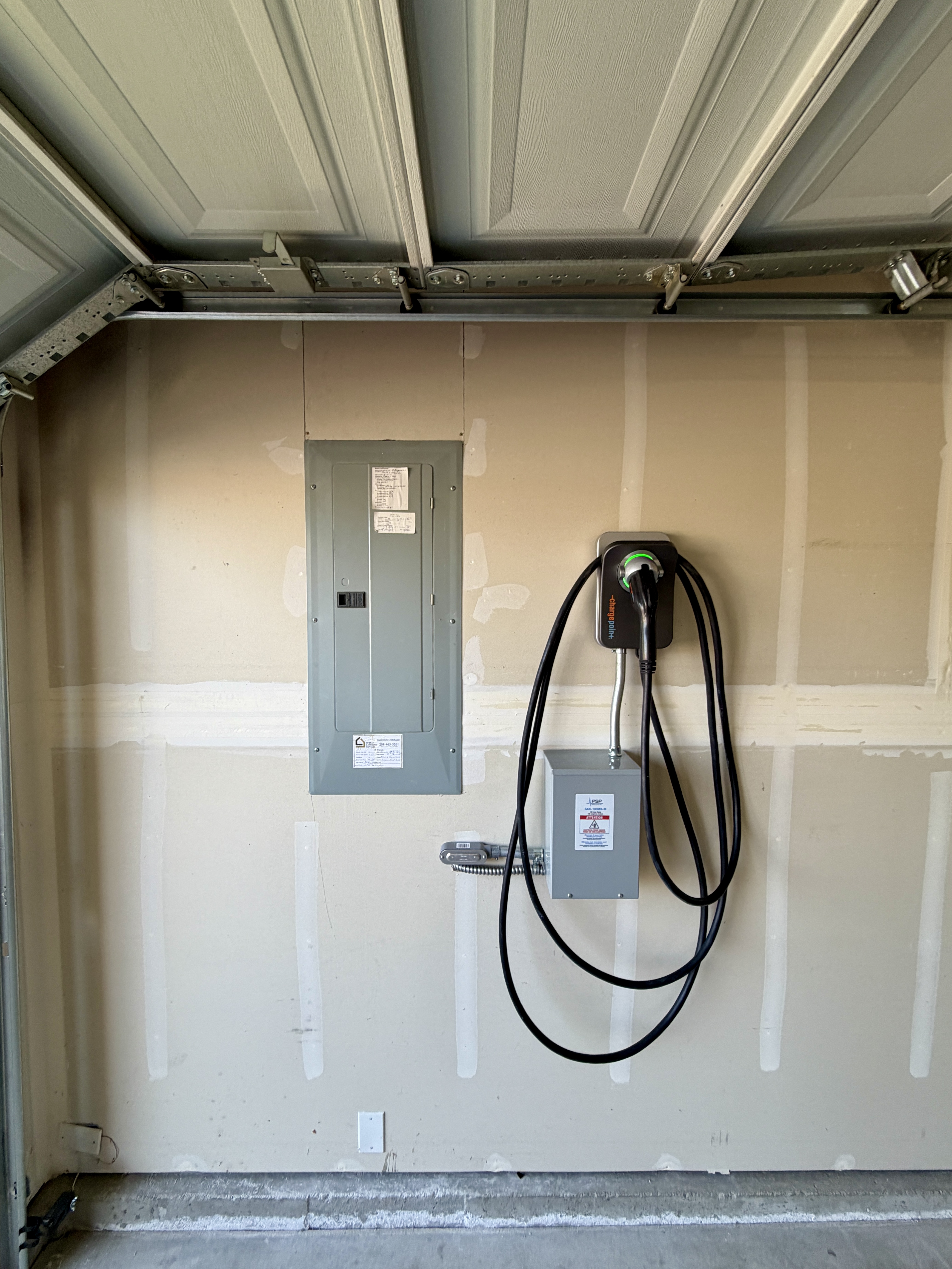 ChargePoint Home Flex EV charger with built-in energy management installed in a Treasure Valley garage